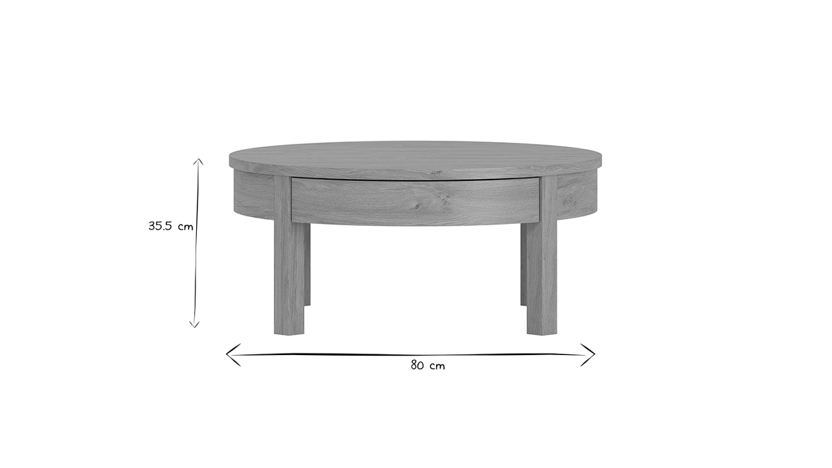 Table basse ronde scandinave avec rangement bois clair finition chne D80 cm EOLE