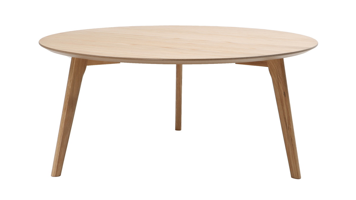 Table basse ronde scandinave bois clair chêne D90 cm ORKAD