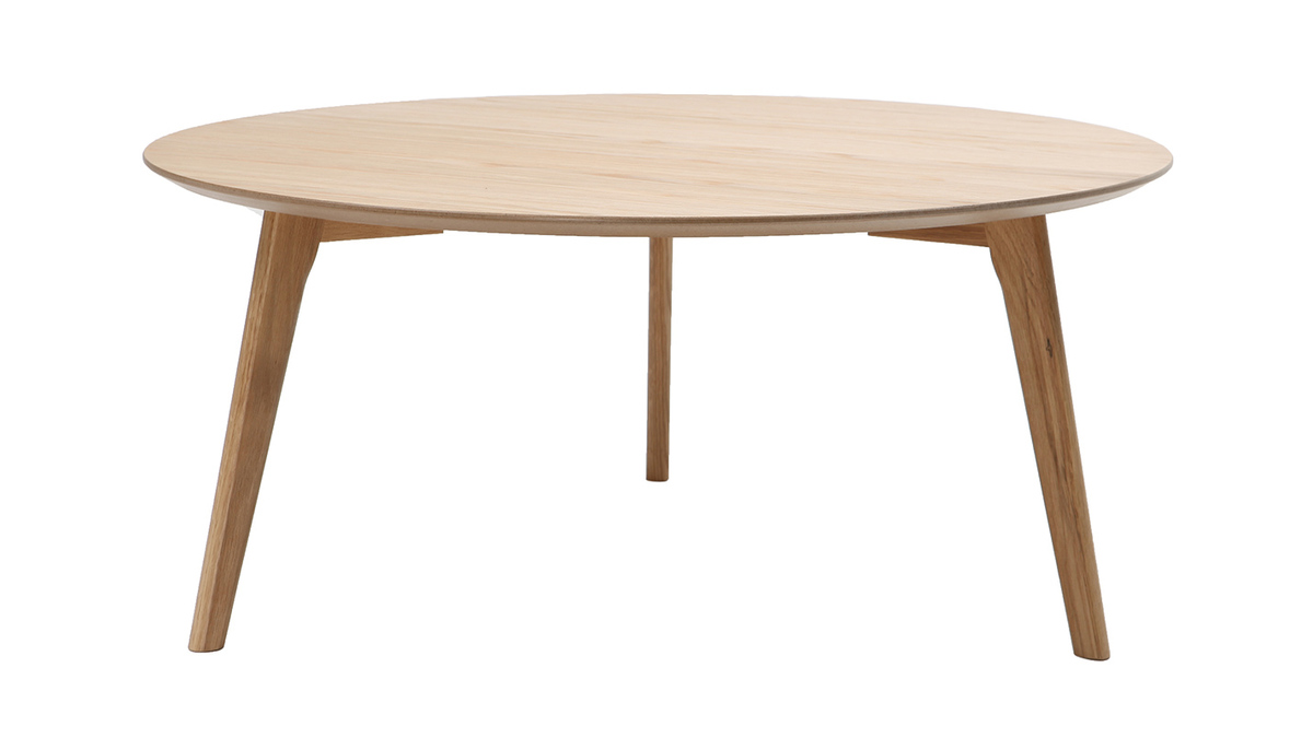 Table basse ronde scandinave bois clair chne D90 cm ORKAD