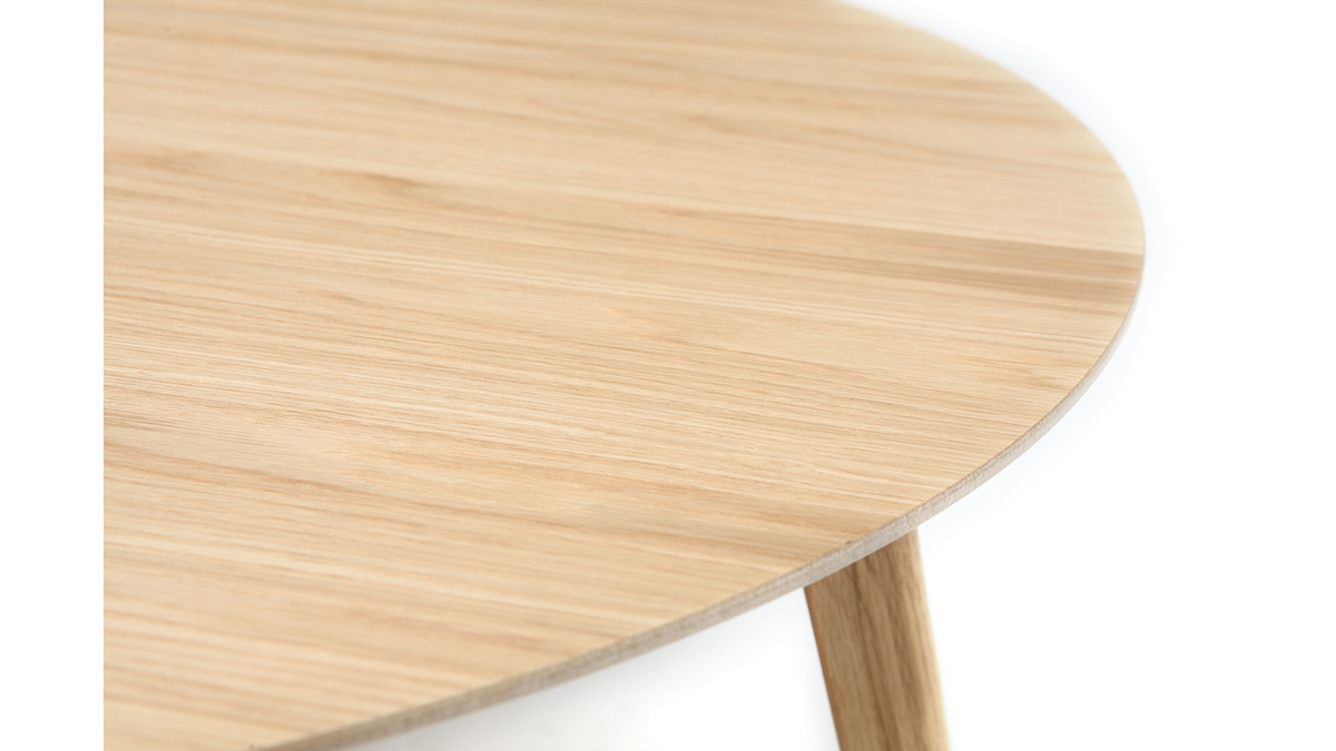 Table basse ronde scandinave bois clair chêne D90 cm ORKAD