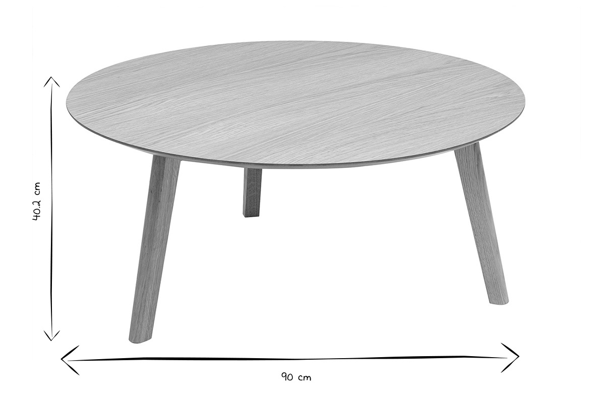 Table basse ronde scandinave bois clair ch�ne D90 cm ORKAD