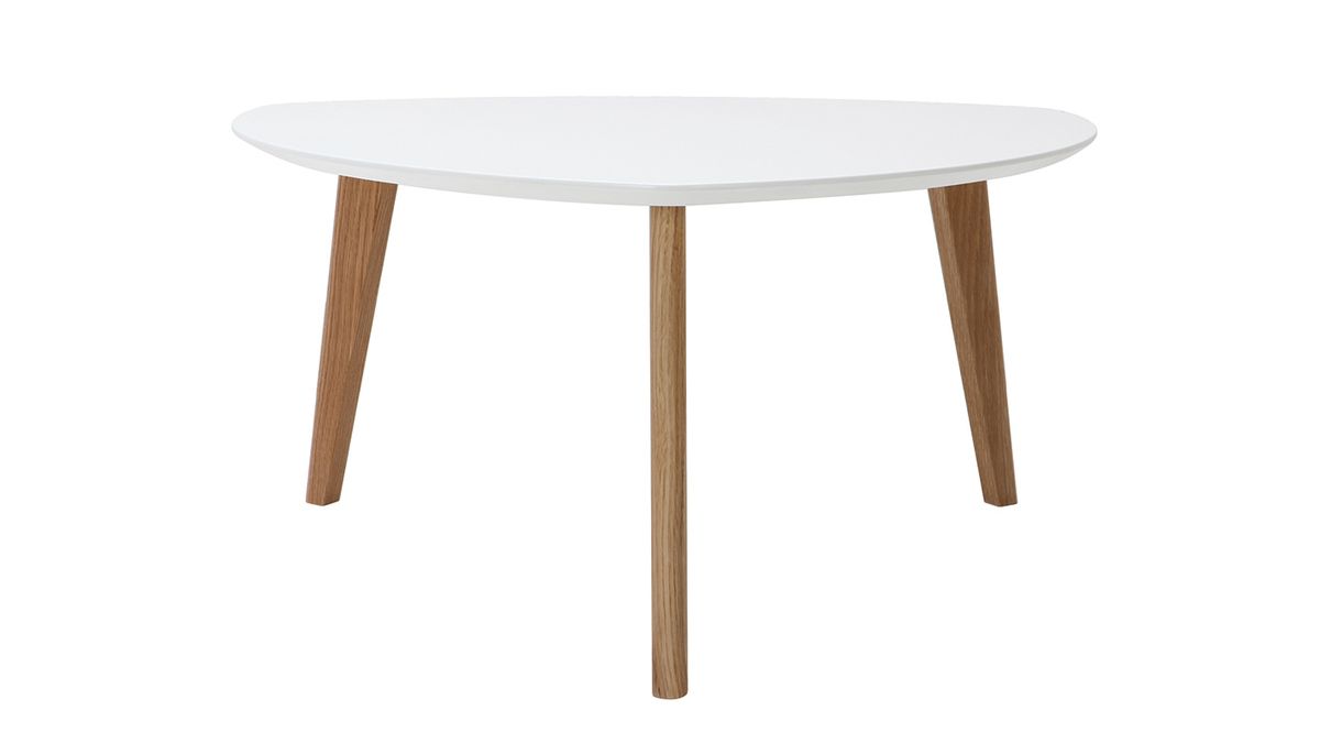 Table basse scandinave blanc et bois clair chne L80 cm EKKA