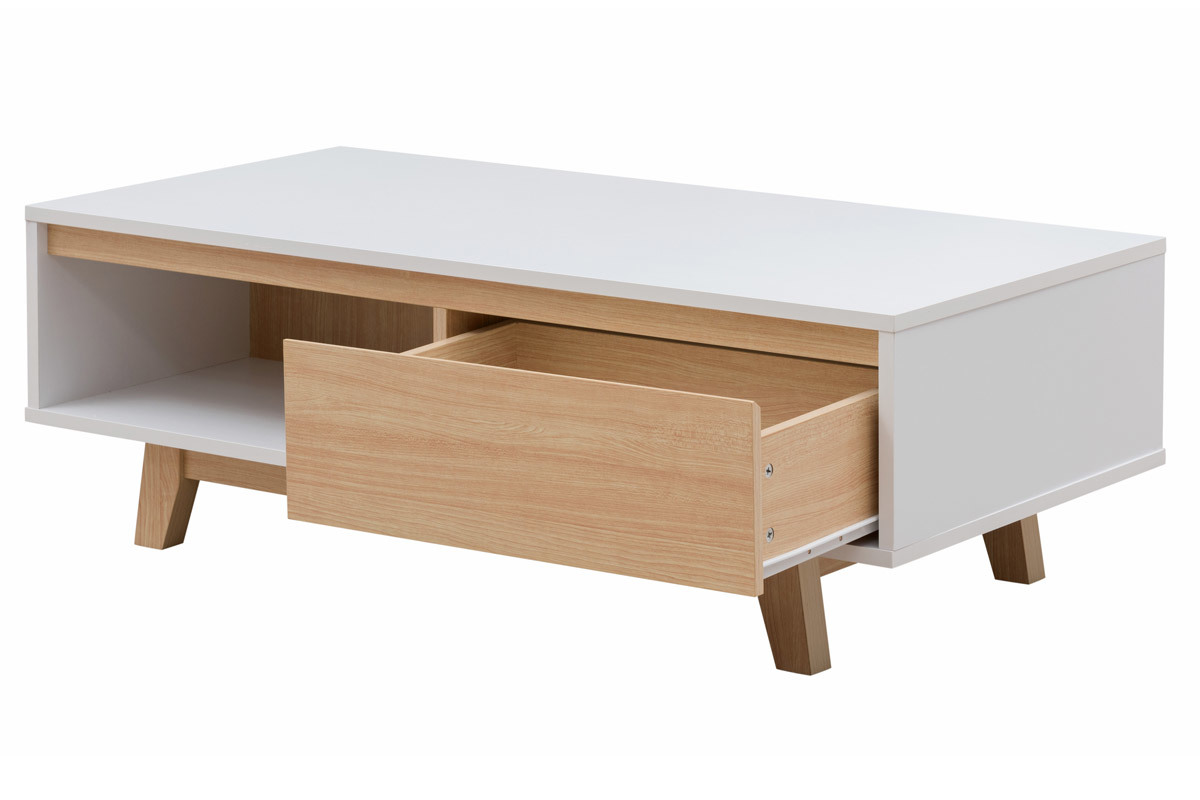 Table basse scandinave blanc et bois LAHTI