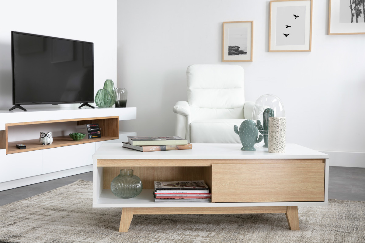 Table basse scandinave blanc et bois LAHTI
