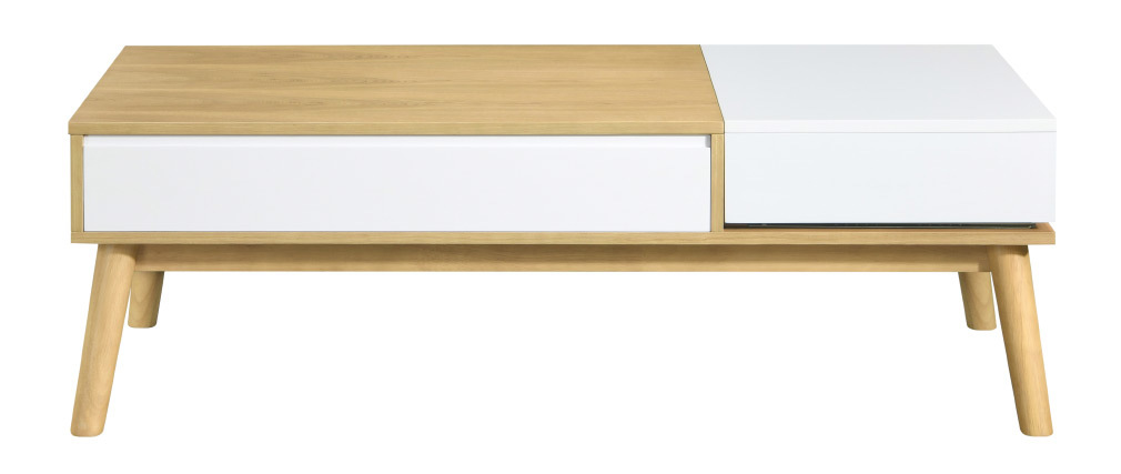 Table basse scandinave bois clair et blanc avec rangement TALIA