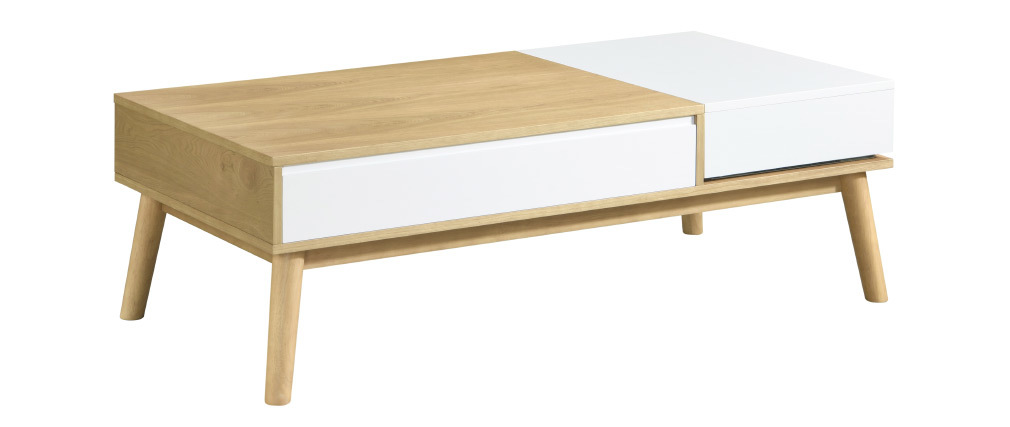 Table basse scandinave bois clair et blanc avec rangement TALIA