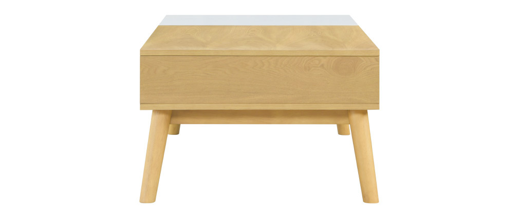 Table basse scandinave bois clair et blanc avec rangement TALIA