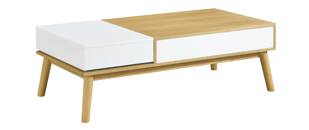 Table basse scandinave bois clair et blanc avec rangement TALIA
