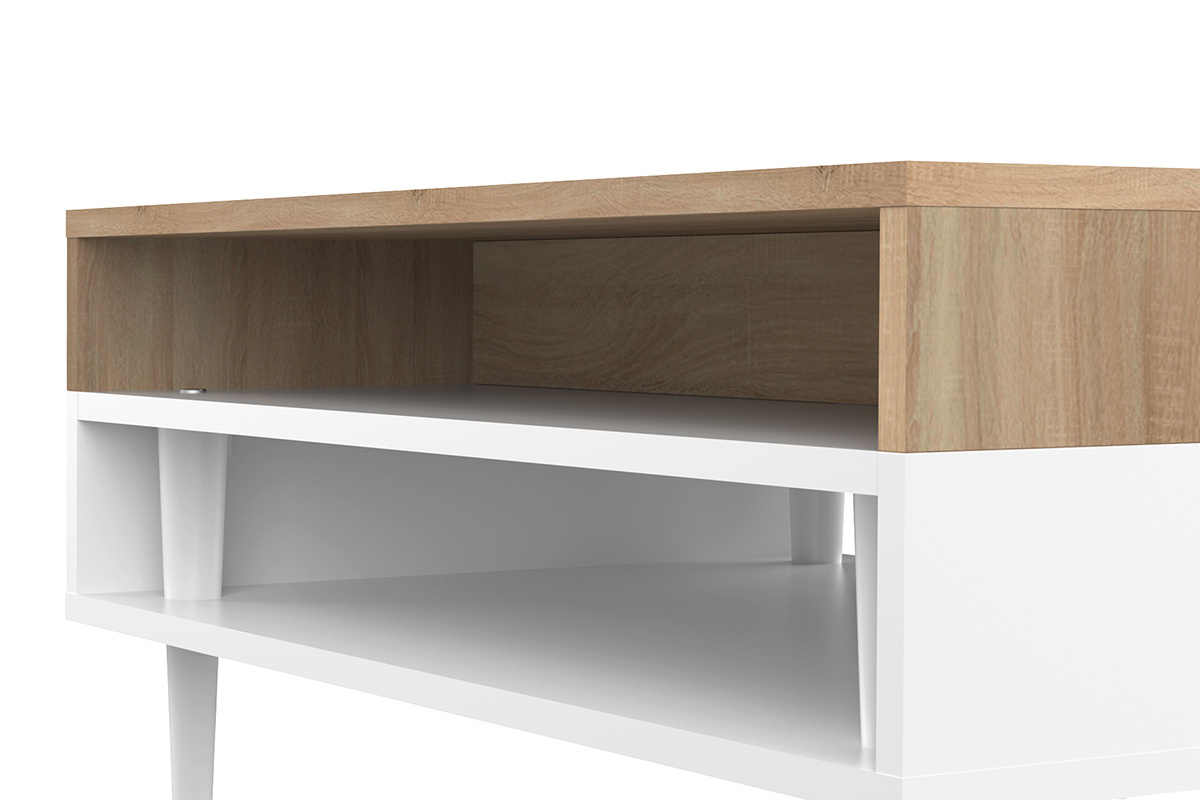 Table basse scandinave bois et blanc STRIPE