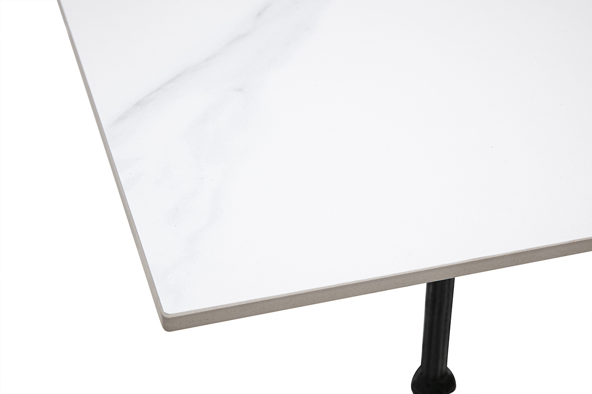 Table bistrot carr�e en pierre min�rale et m�tal noir L60 cm CONTY