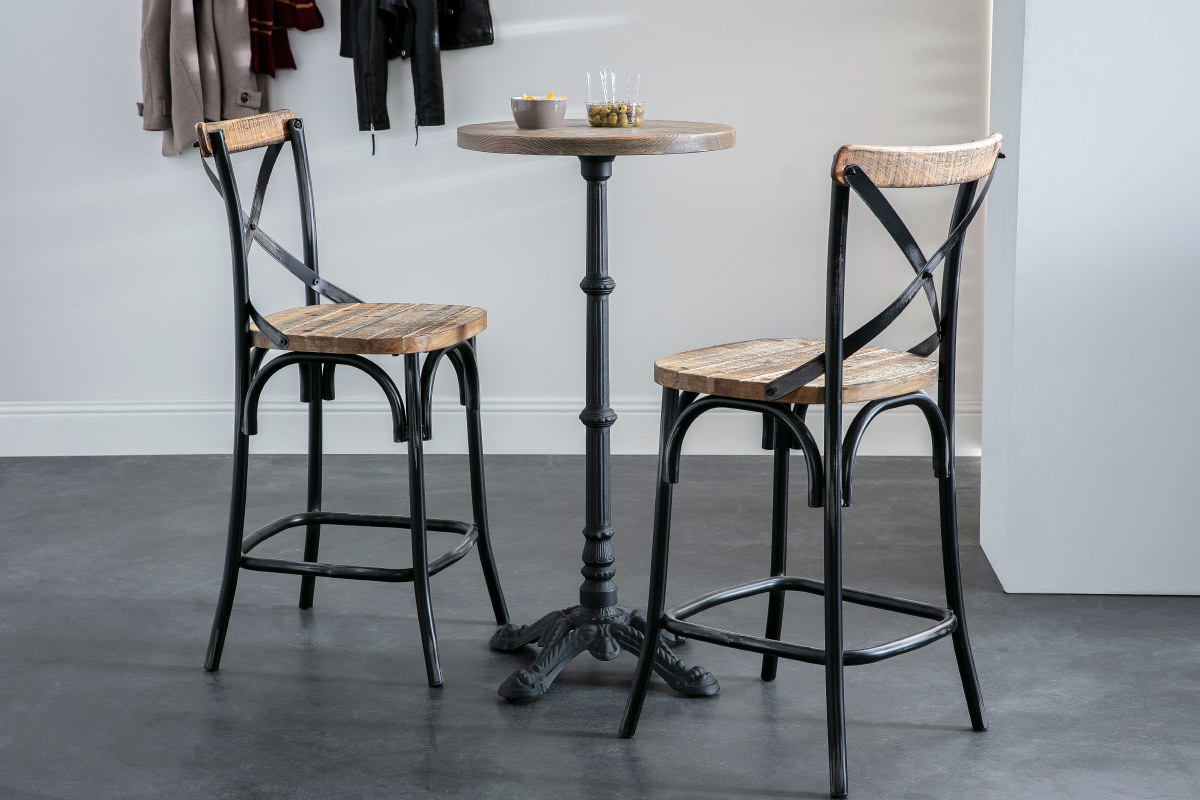 Table bistrot haute ronde bois et m�tal CONTY