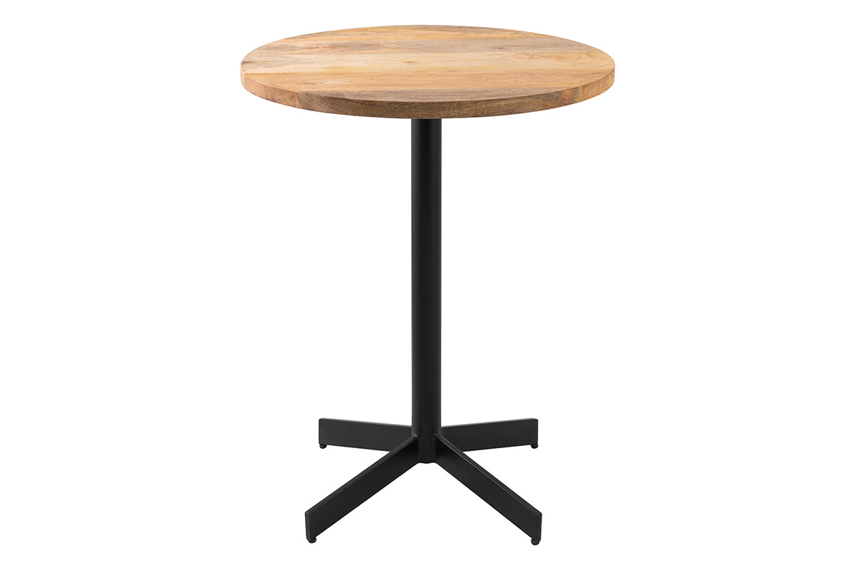 Table bistrot ronde en bois massif et m�tal noir D60 cm MEERA