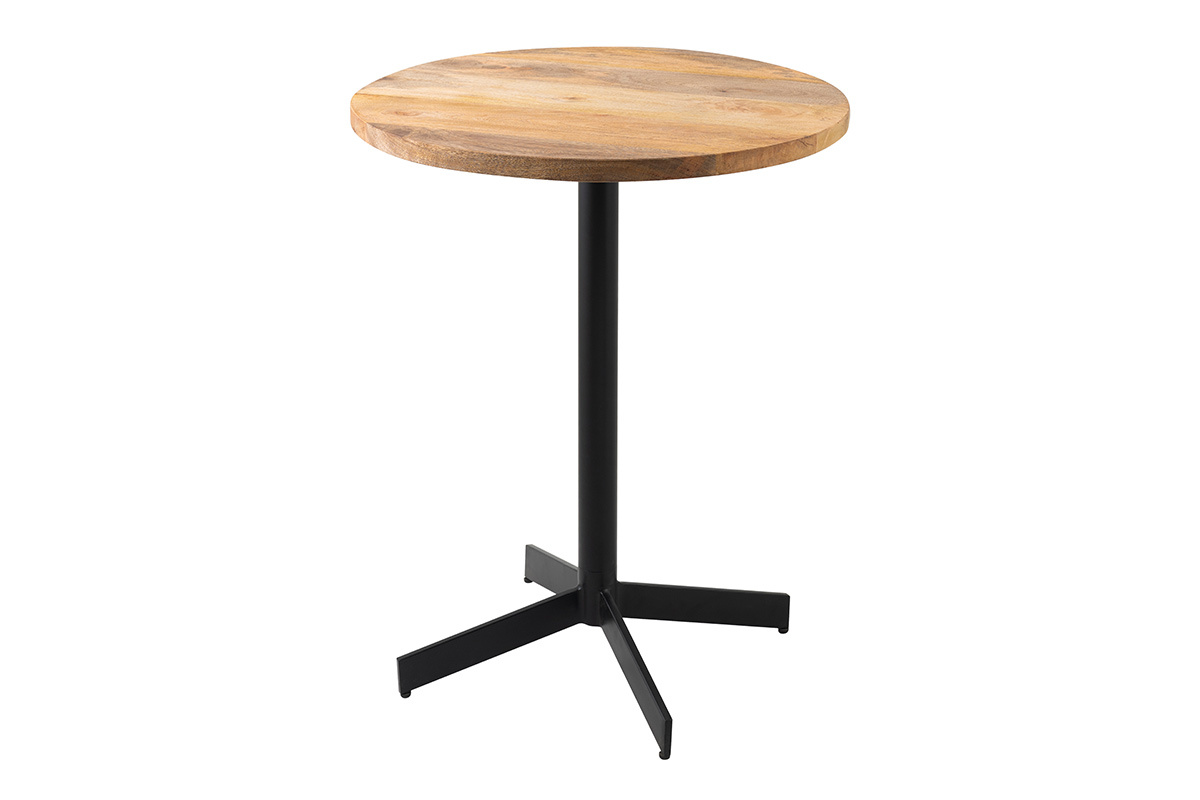 Table bistrot ronde en bois massif et m�tal noir D60 cm MEERA
