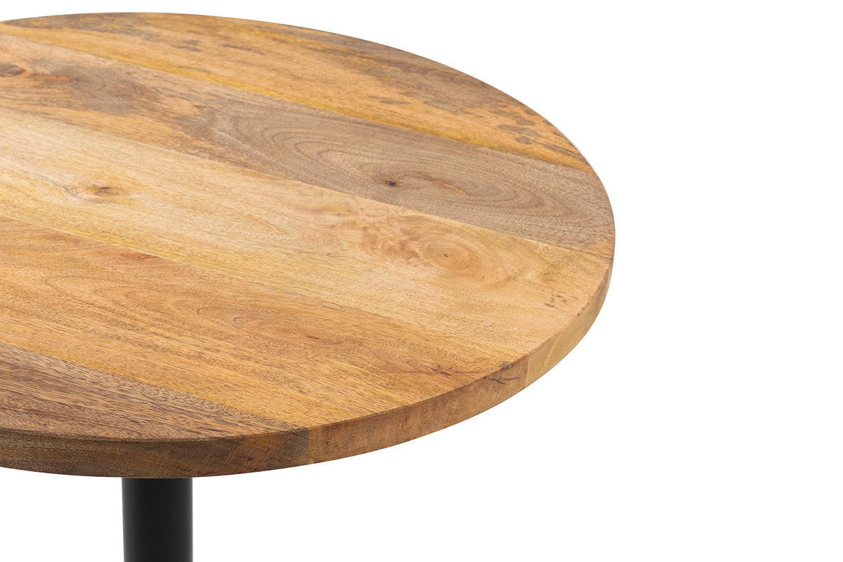 Table bistrot ronde en bois massif et m�tal noir D60 cm MEERA