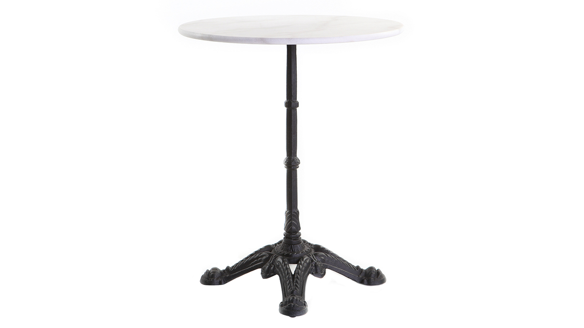 Table bistrot ronde en marbre blanc et métal noir L60 cm CONTY