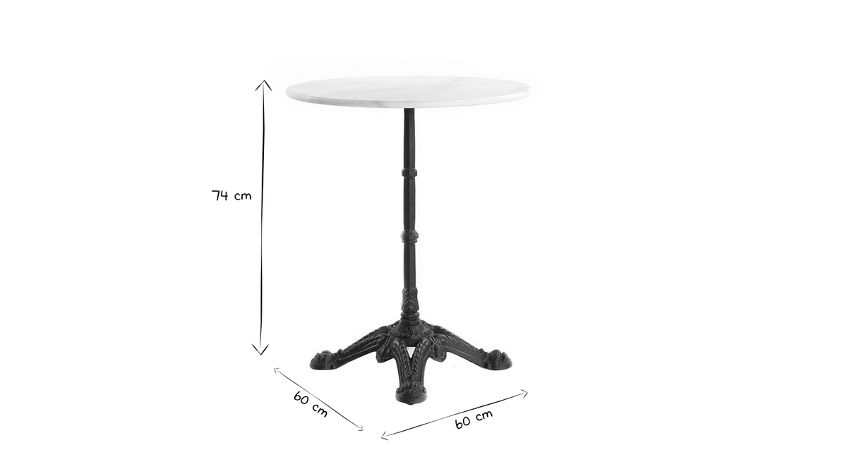 Table bistrot ronde en marbre blanc et mtal noir L60 cm CONTY