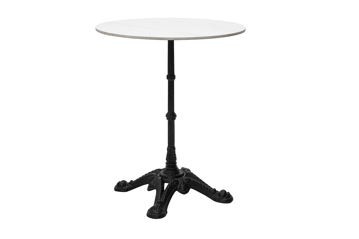 Table bistrot ronde en pierre min�rale et m�tal noir D60 cm CONTY