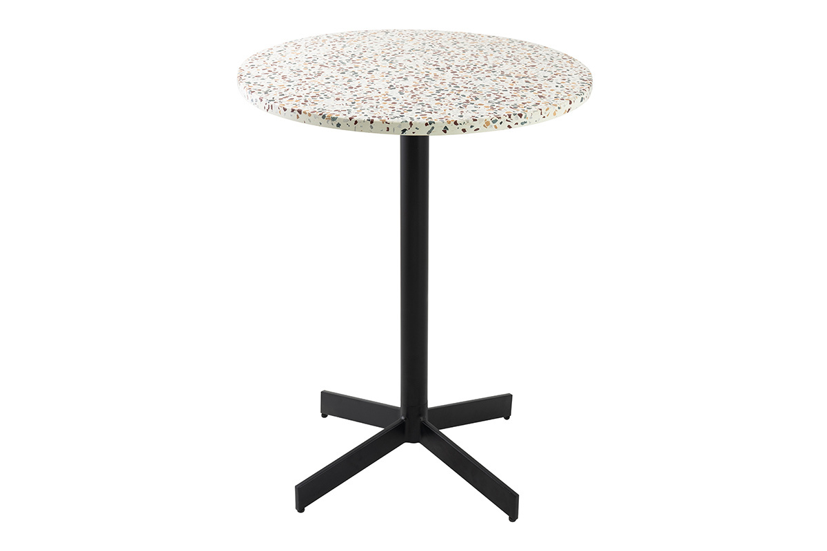Table bistrot ronde en terrazzo et m�tal noir D60 cm MEERA
