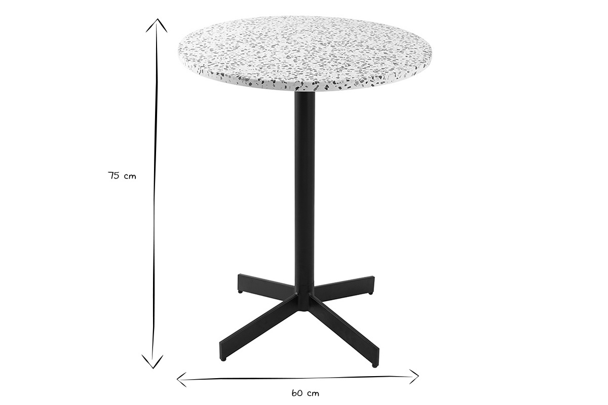 Table bistrot ronde en terrazzo et m�tal noir D60 cm MEERA