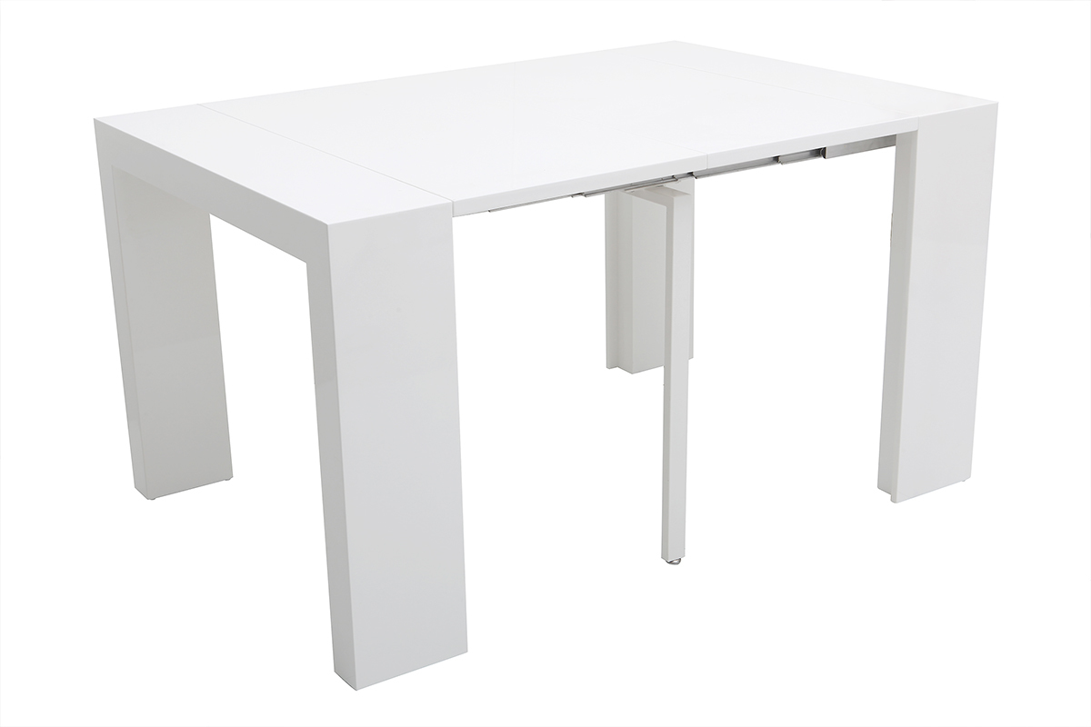 Table console extensible design blanc laqu� CALEB