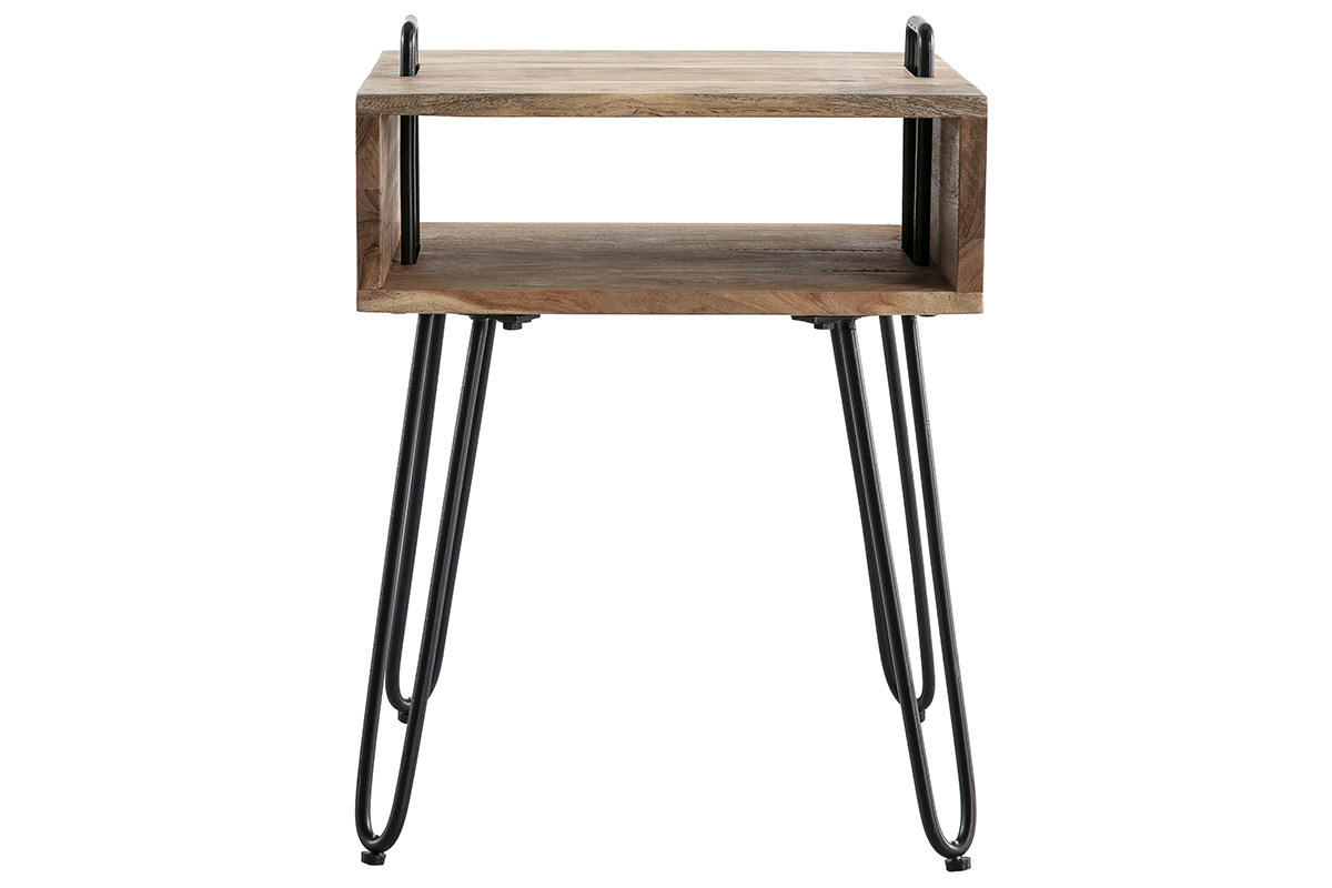 Table d'appoint avec rangement en acacia massif et mtal noir ALVIN