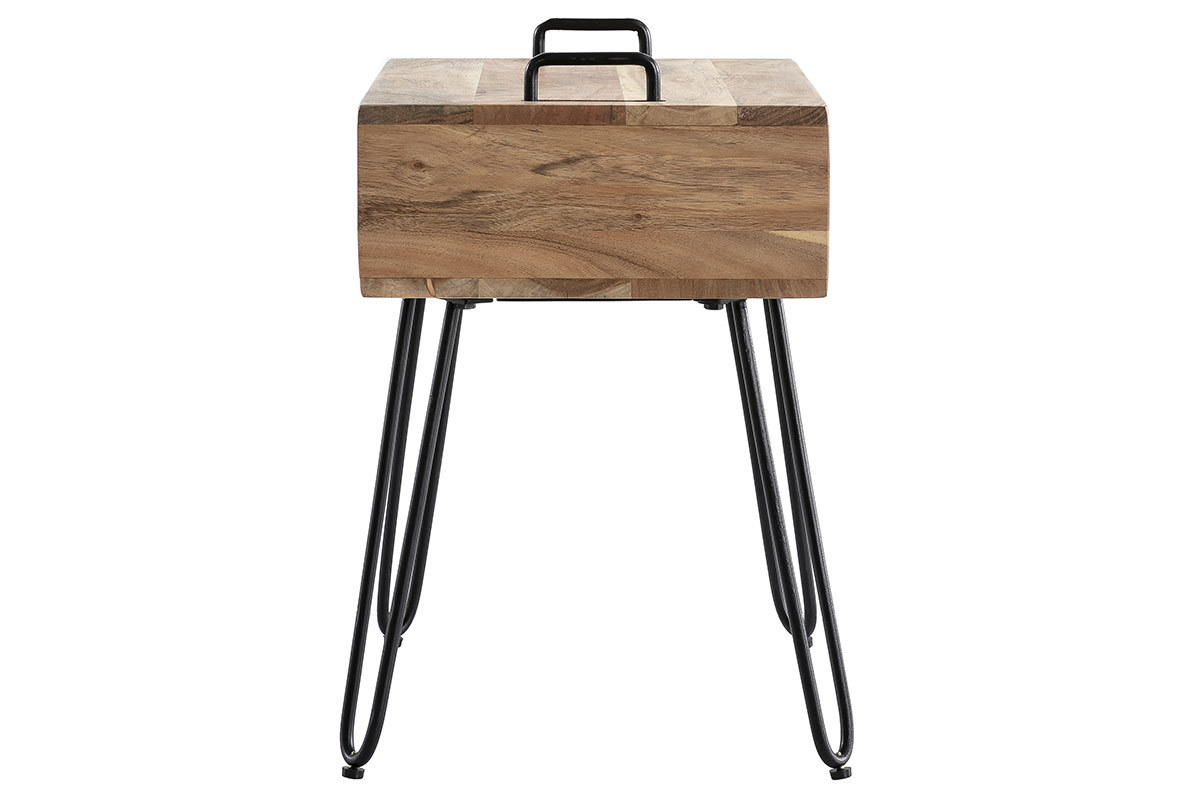 Table d'appoint avec rangement en acacia massif et mtal noir ALVIN