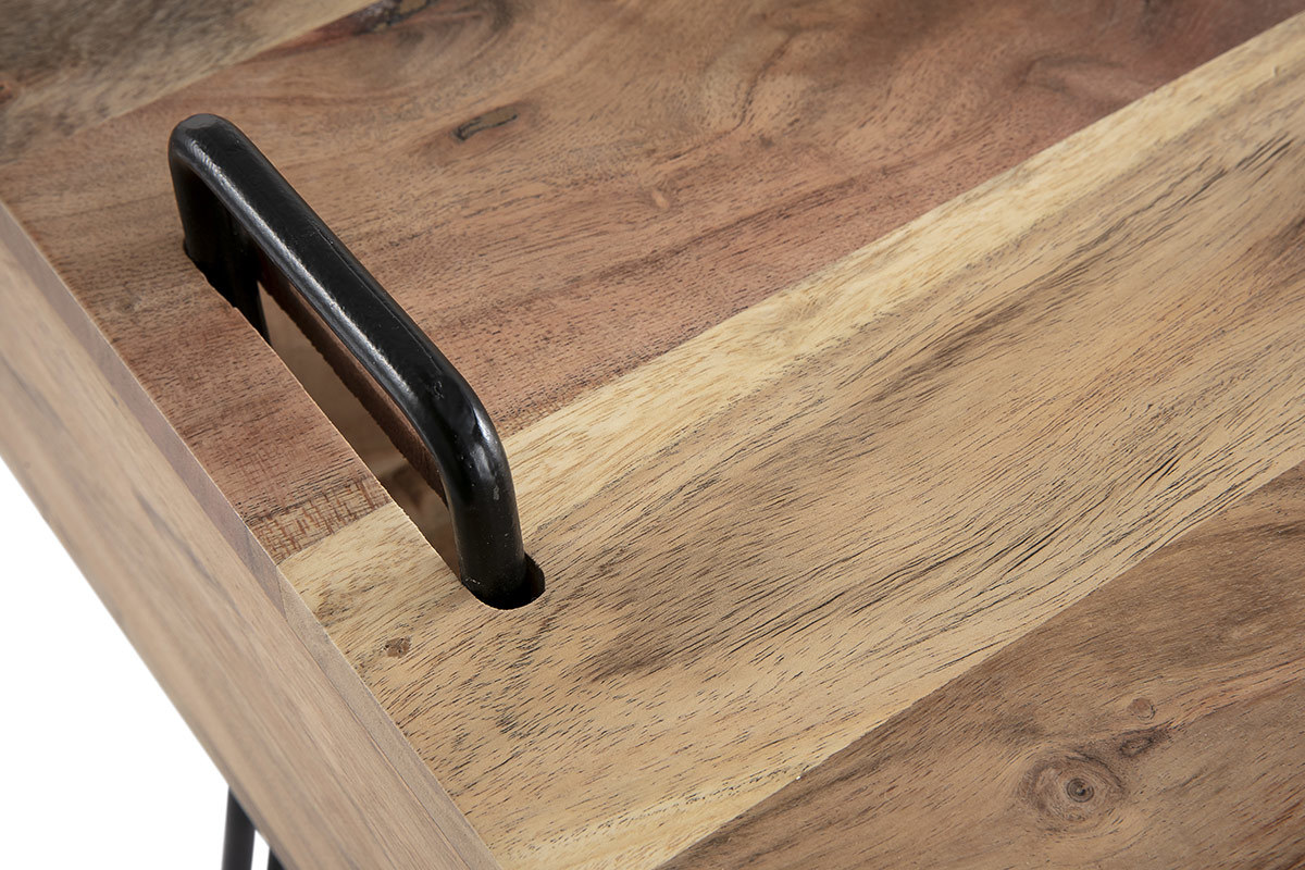 Table d'appoint avec rangement en acacia massif et mtal noir ALVIN