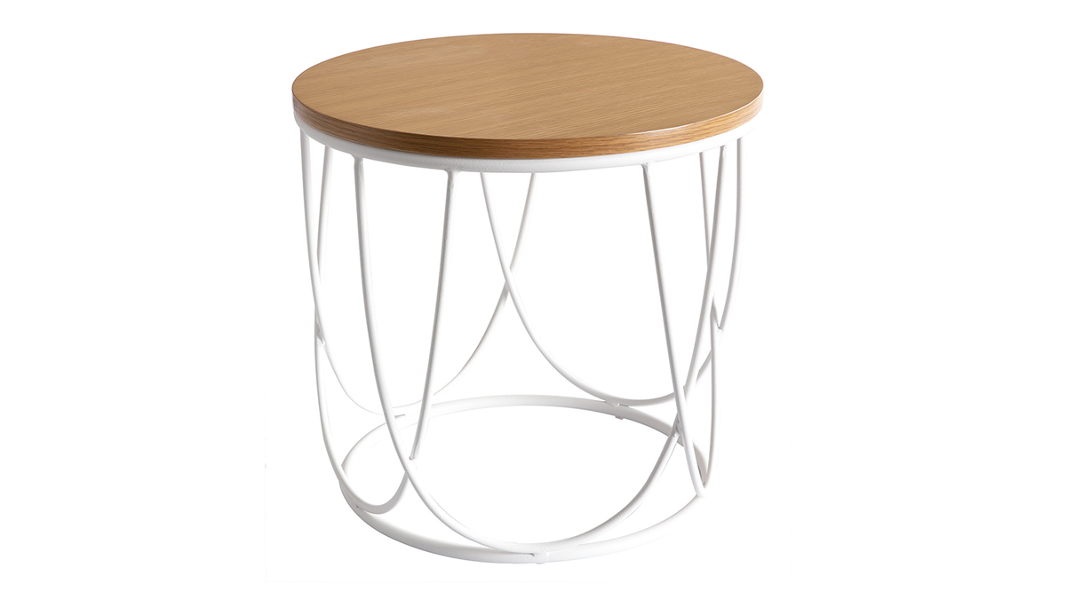 Table d'appoint bois et métal blanc D42 x H40 cm LACE - Miliboo & Stéphane Plaza