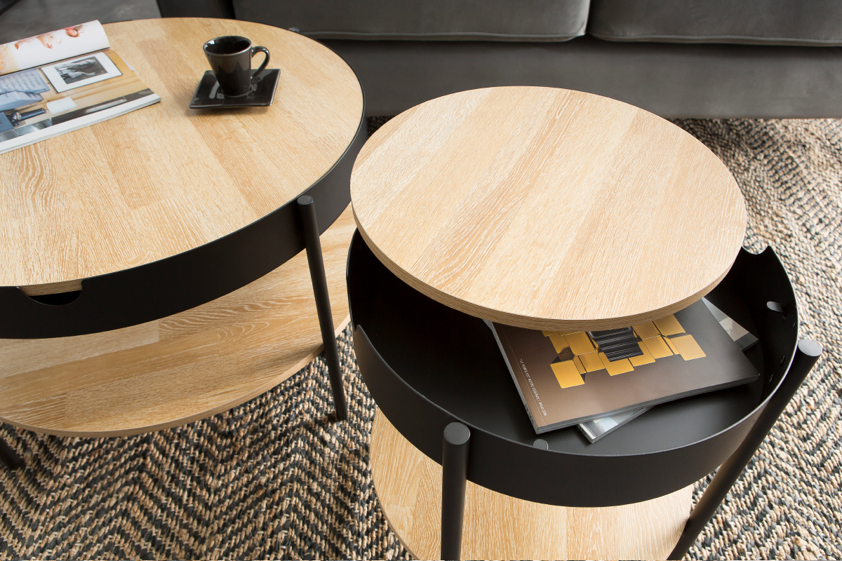 Table d'appoint bois et m�tal noir 45cm SUZIE