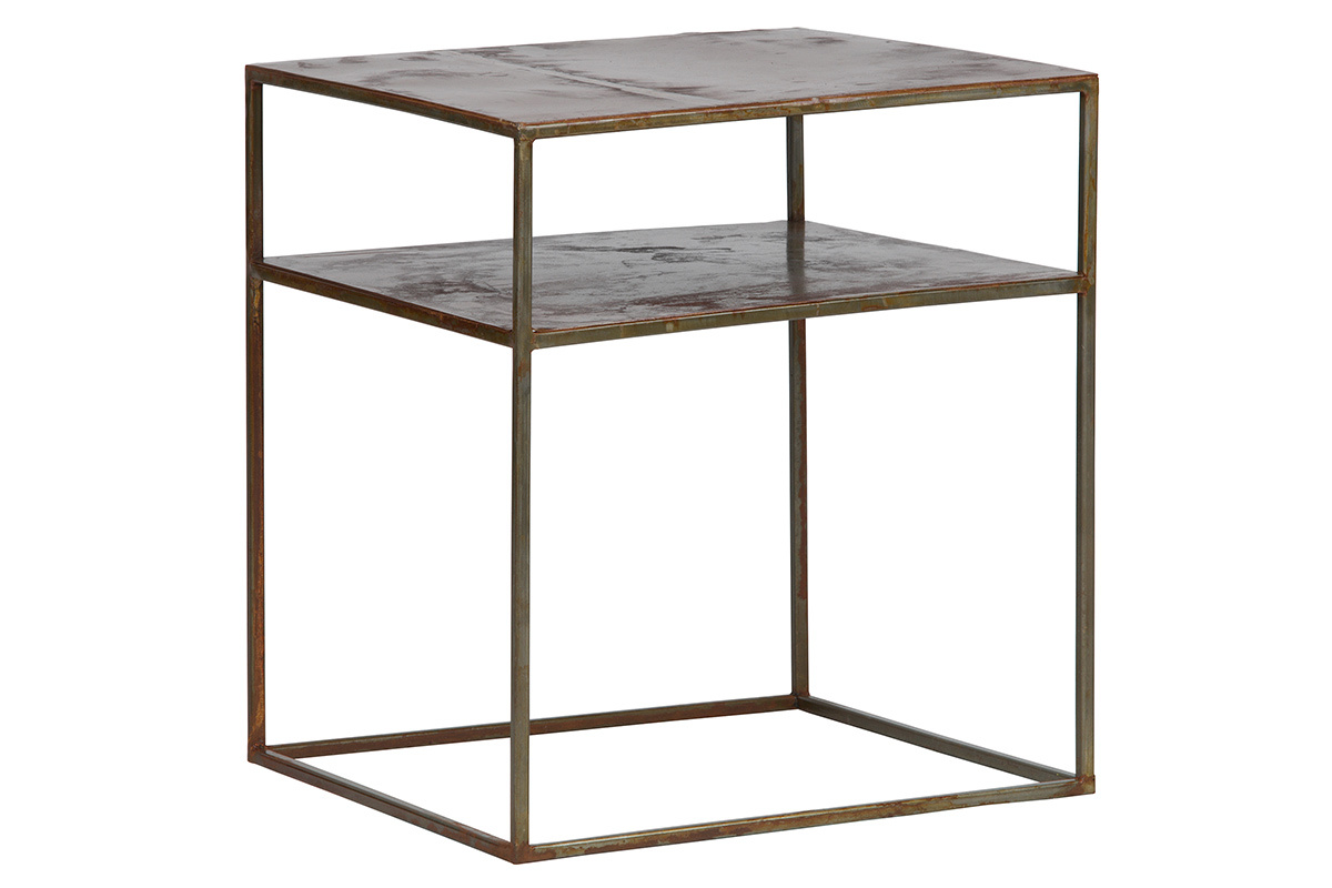 Table d'appoint carr�e m�tal rouill� MOHO
