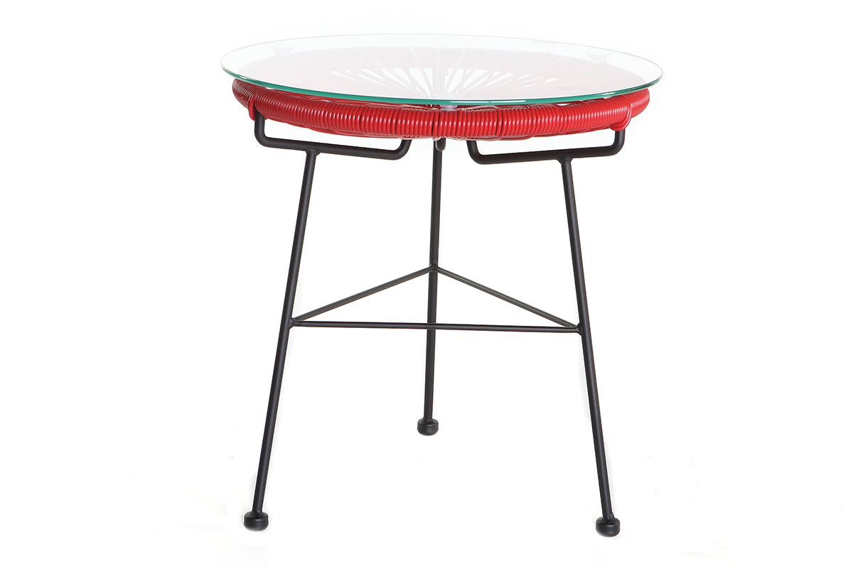 Table d'appoint de jardin en fils de r�sine rouge BELLAVISTA