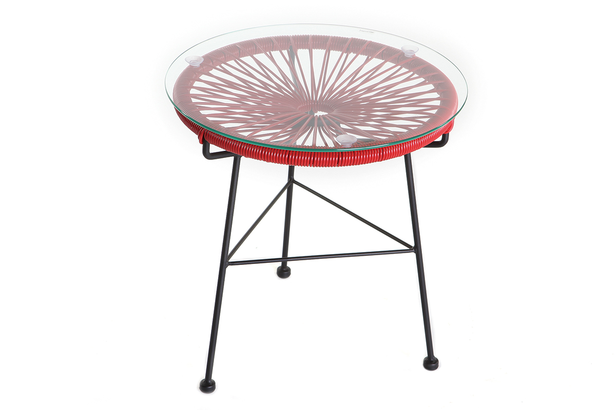 Table d'appoint de jardin en fils de r�sine rouge BELLAVISTA