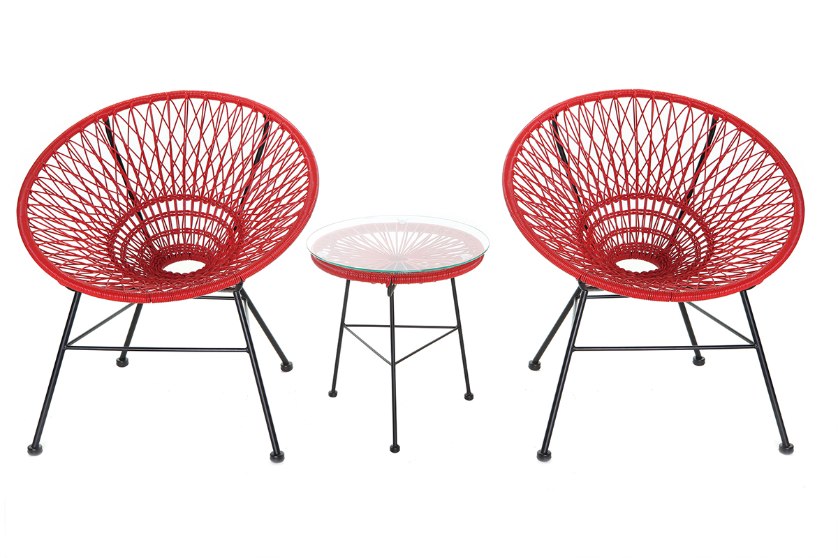 Table d'appoint de jardin en fils de r�sine rouge BELLAVISTA