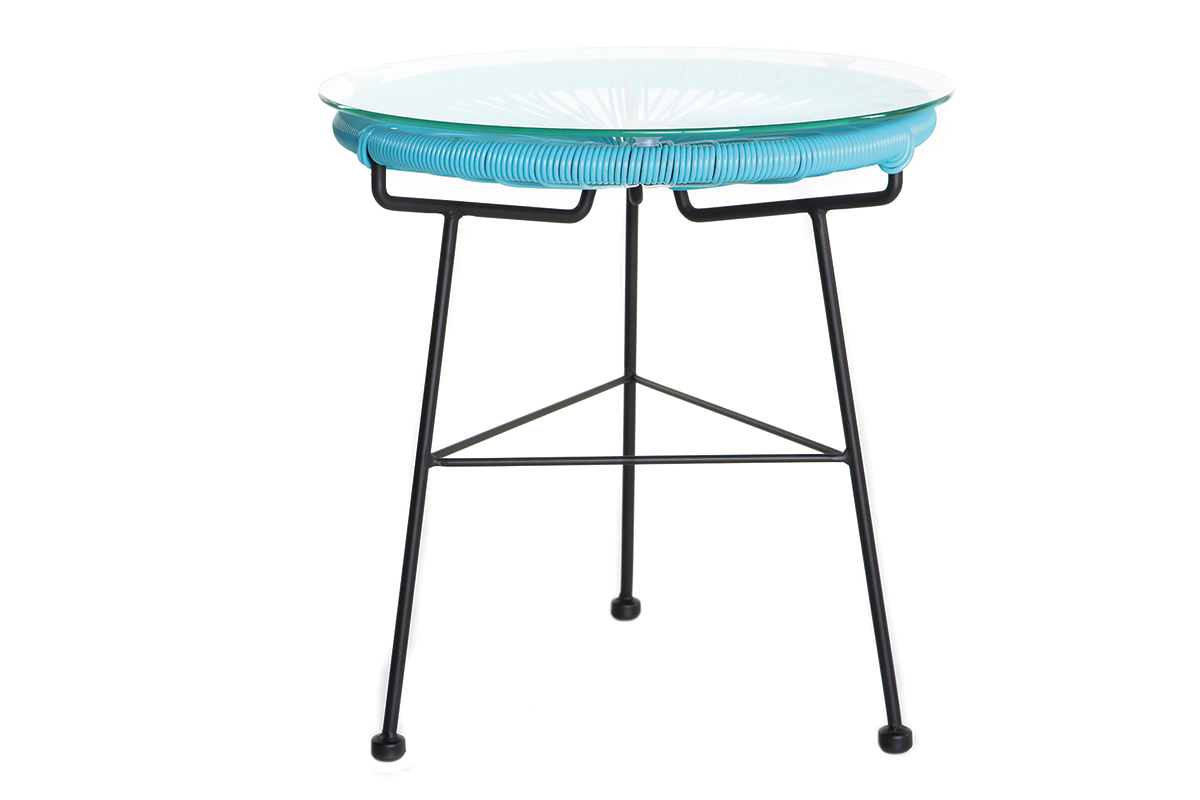 Table d'appoint de jardin en fils de r�sine turquoise BELLAVISTA