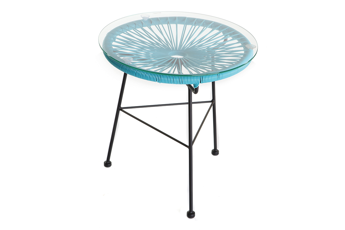 Table d'appoint de jardin en fils de r�sine turquoise BELLAVISTA