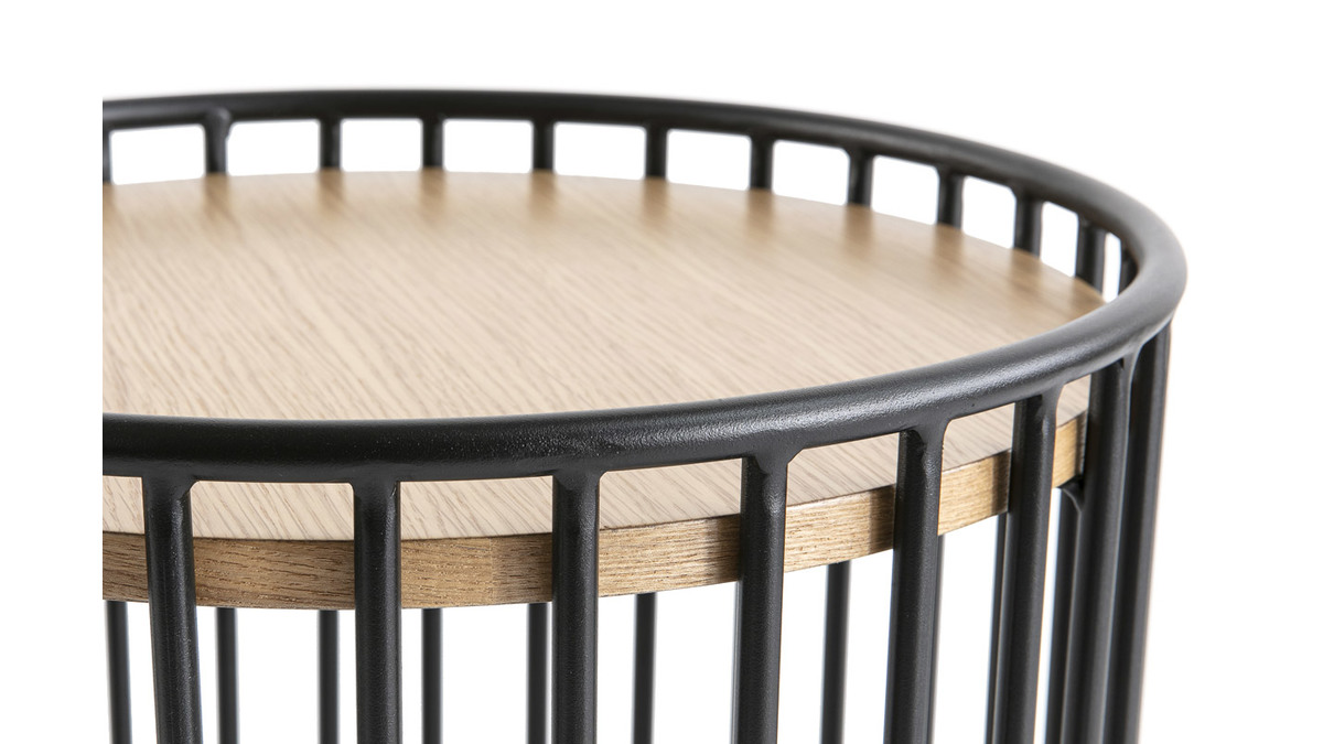 Table d'appoint design bois clair et mtal HARP