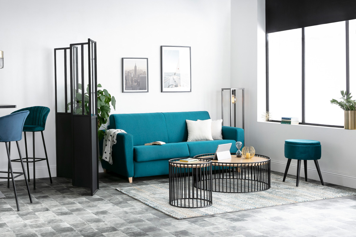 Table d'appoint design bois clair et m�tal HARP