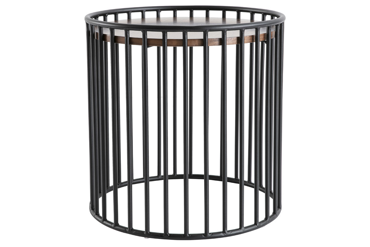 Table d'appoint design bois fonc� et m�tal HARP