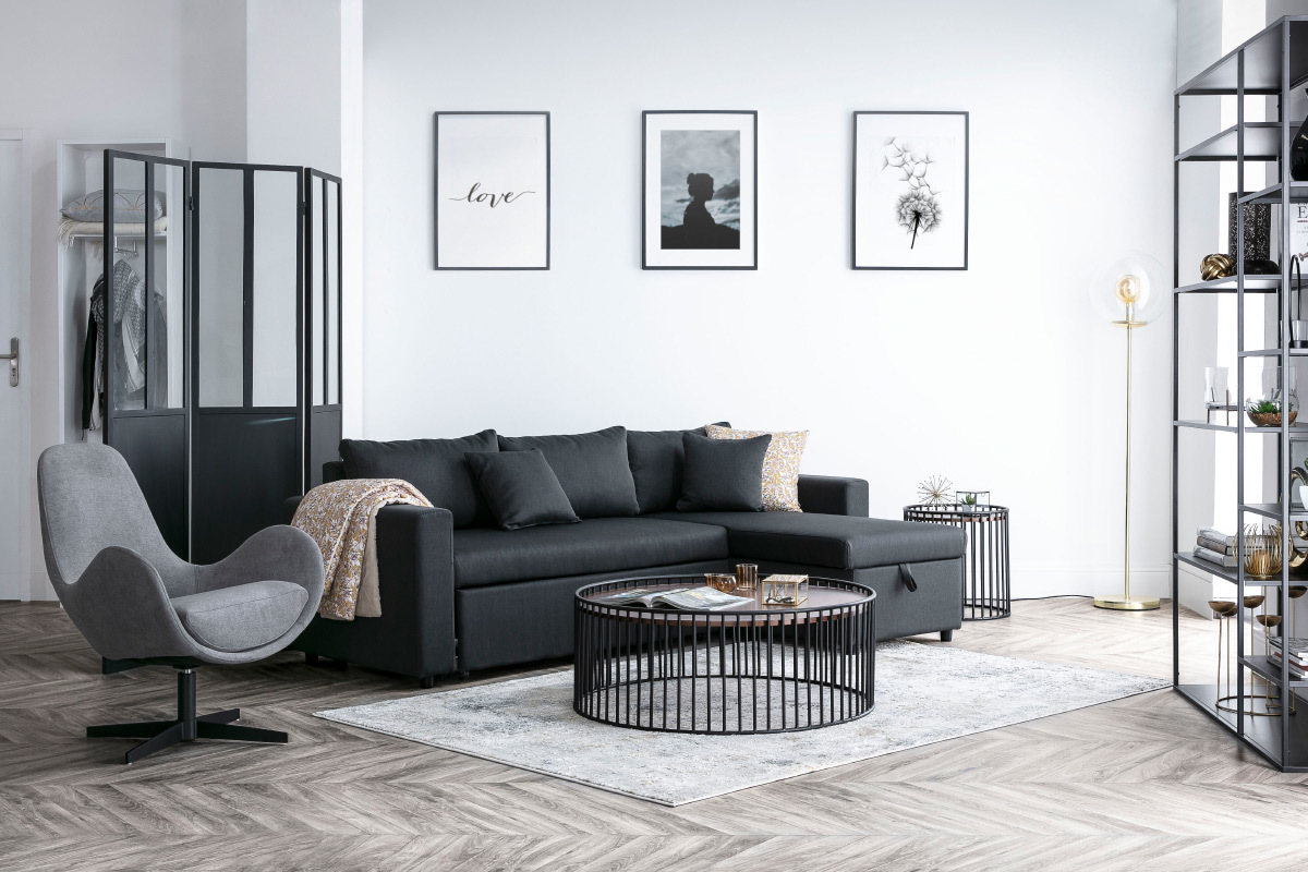 Table d'appoint design bois fonc� et m�tal HARP