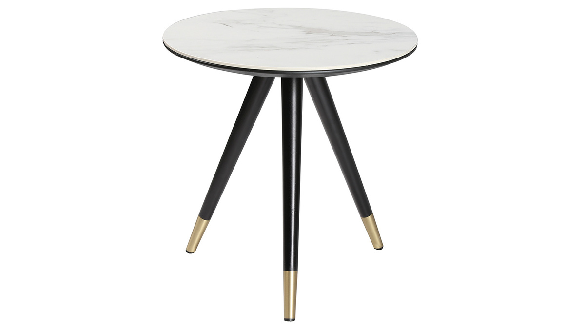 Table d'appoint design effet marbre avec pieds bois et or ALLURE
