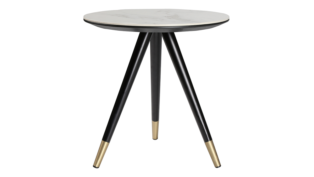 Table d'appoint design effet marbre avec pieds bois et or ALLURE