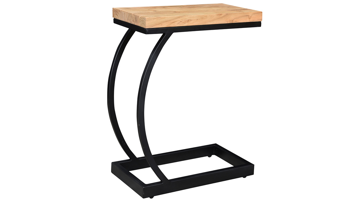 Table d'appoint design rectangulaire en bois massif et mtal noir L45 cm BREAK