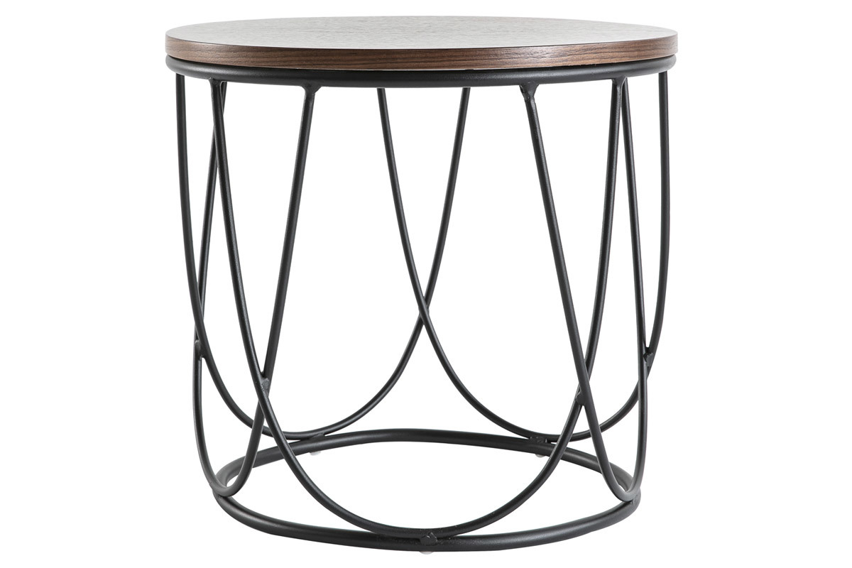 Table d'appoint indutriel bois fonc� et m�tal L42 x H40 cm LACE