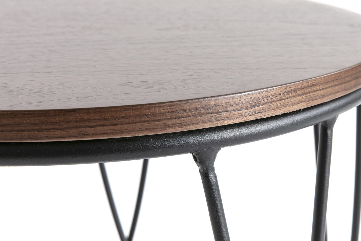 Table d'appoint indutriel bois fonc� et m�tal L42 x H40 cm LACE