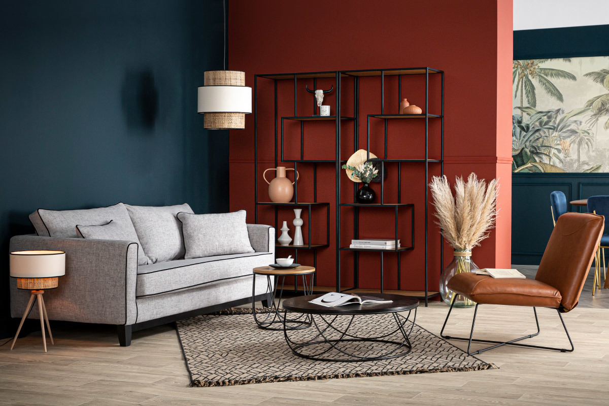 Table d'appoint indutriel bois fonc� et m�tal L42 x H40 cm LACE