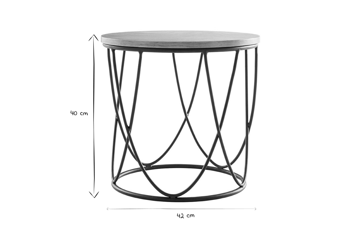 Table d'appoint ronde bois clair ch�ne et m�tal noir LACE