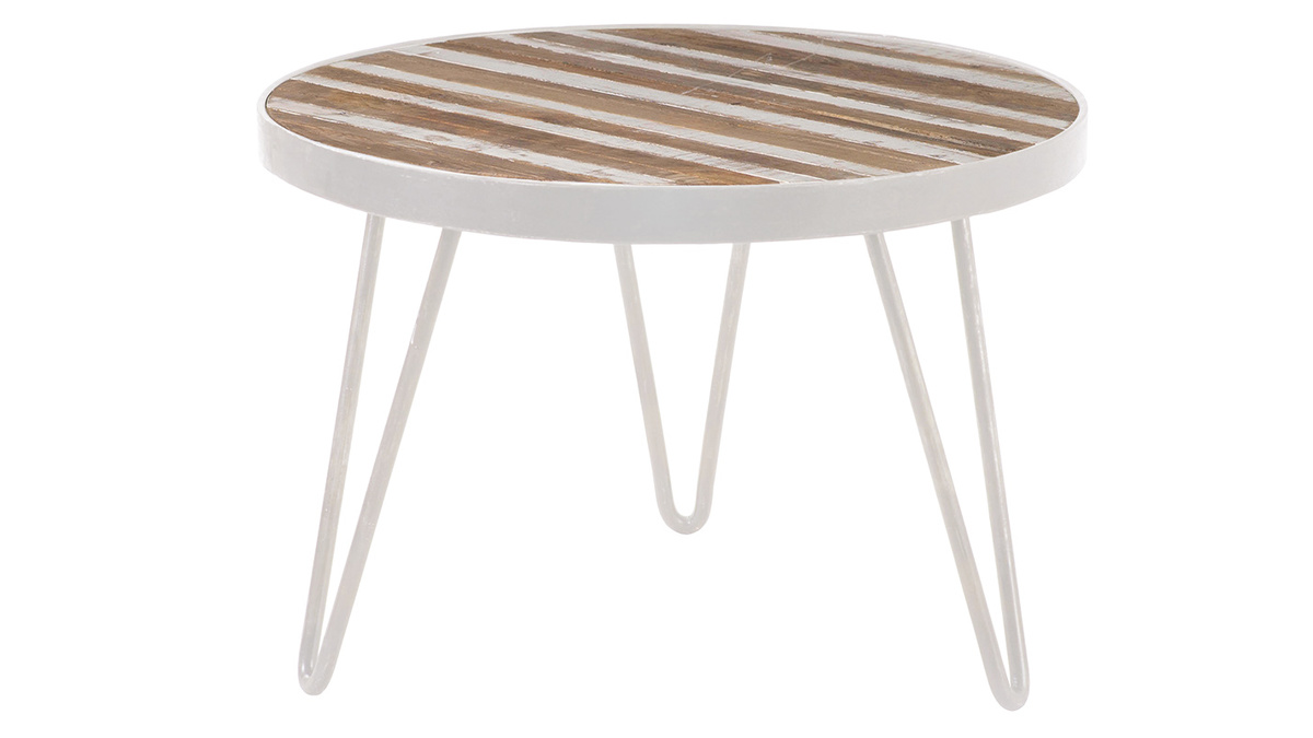 Table d'appoint ronde bois et mtal blanc 50x35 ROCHELLE