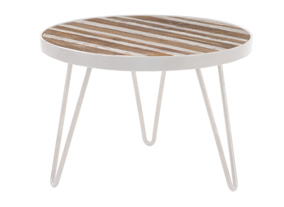 Table d'appoint ronde bois et m&eacute;tal blanc 50x35 ROCHELLE