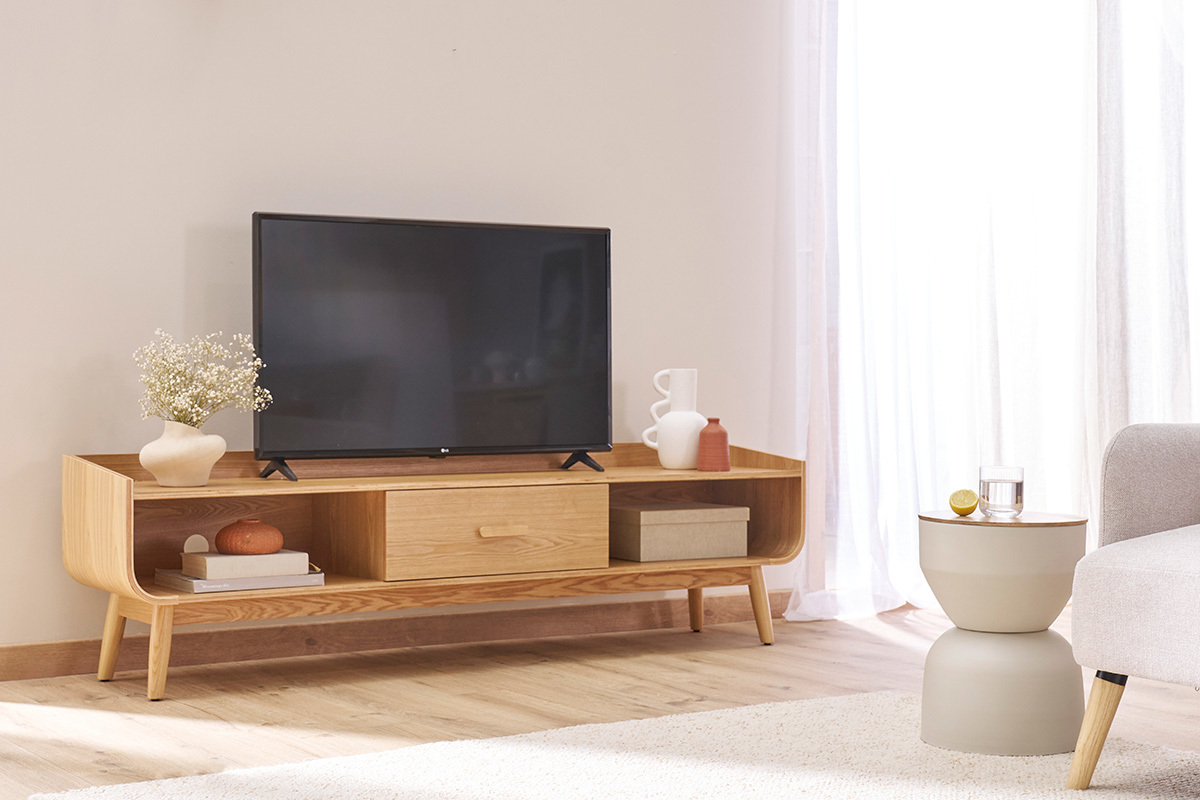 Table d'appoint ronde design avec rangement en mtal grge et bois manguier massif D30 cm YOYO
