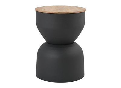 Table d'appoint ronde design avec rangement en métal gris anthracite et bois manguier massif D30 cm YOYO